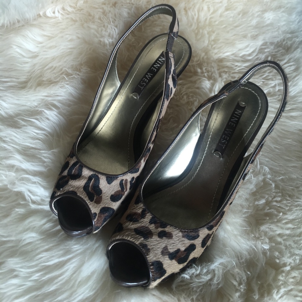 Leopard skin, open toed heels.